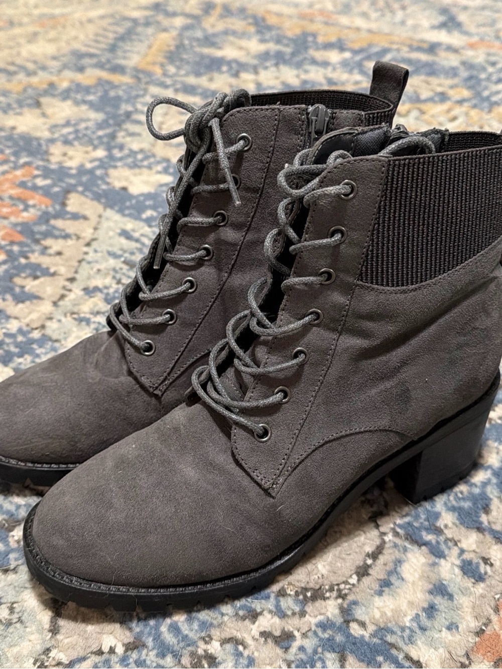 Women's Lace-Up Ankle Boots - Gray Suede